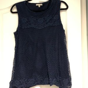 Max Studio Navy Crochet Detail Sleeveless Top